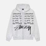 stussy locations zip hoodie grey